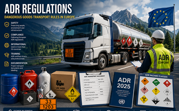 ADR-regler for transport av farlig gods i Europa med lastebil med farlig last og samsvarssystemer