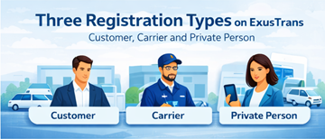 Tre kontotyper på ExusTrans for bedre brukeropplevelse og bedre organisering av transportmarkedsplassen