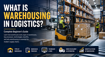 Moderne logistikklager med reoler, gaffeltrucker, paller og ansatte som håndterer varelager i Europa